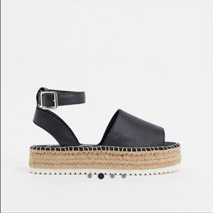 ASOS Espadrilles in black faux leather.  1 1/2 inches platform.  Never worn.